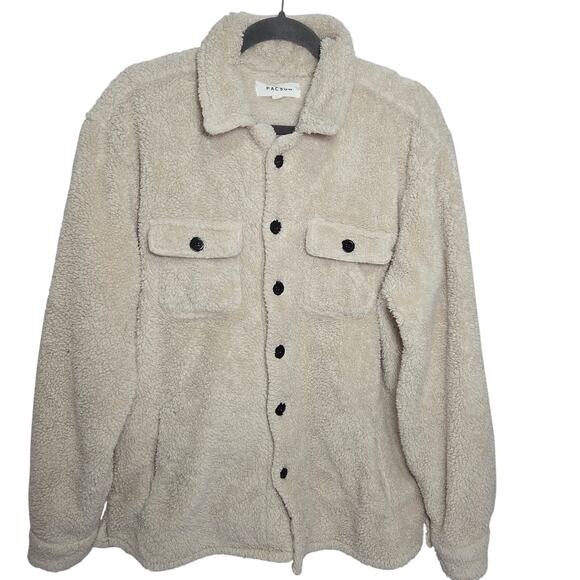 Pacsun Utility Sherpa Fuzzy Button front Shacket Cream Men's Medium - Picture 3 of 7